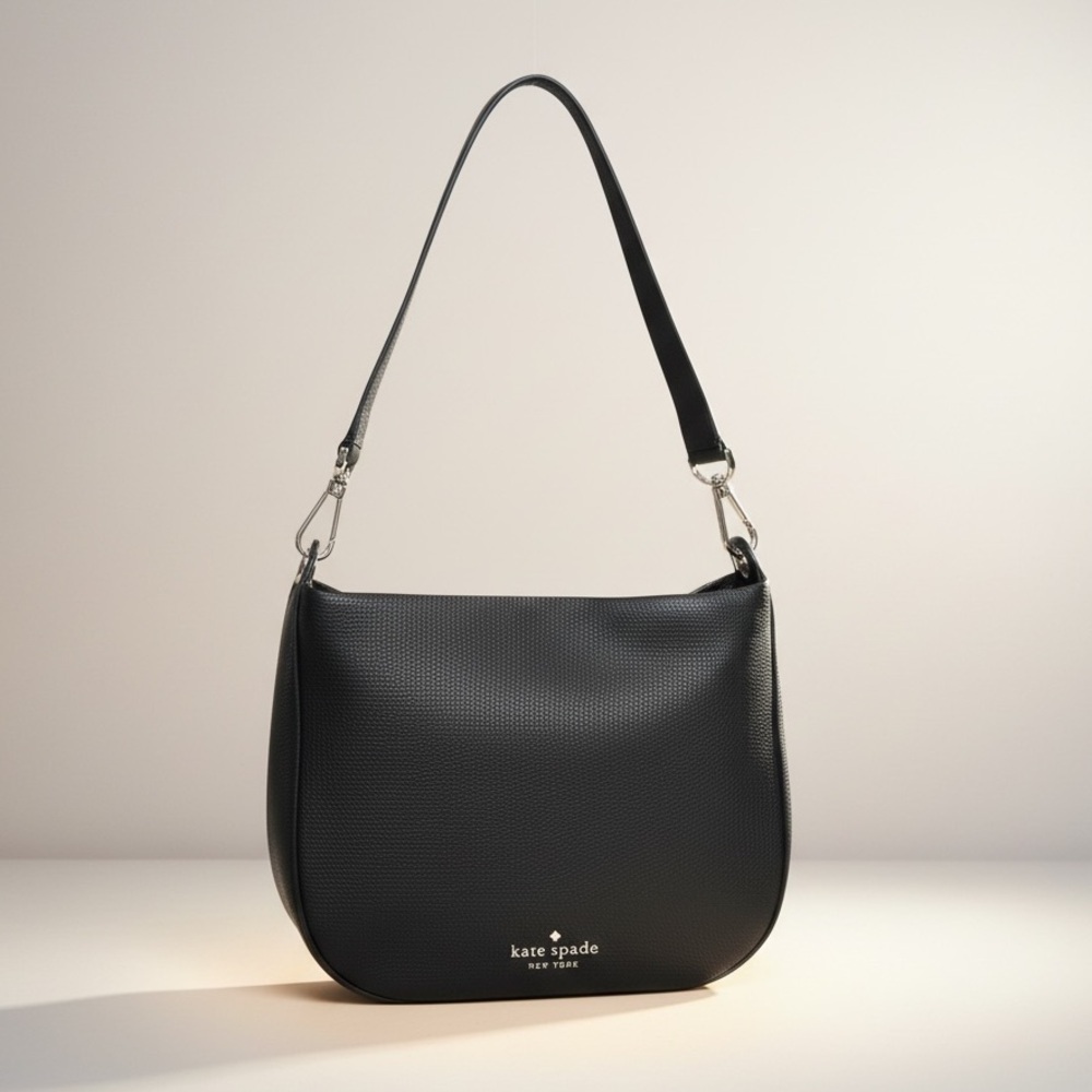 Kate Spade Black Pebbled Leather Shoulder Bag NWOT Quiet Luxury Hobo - Picture 3 of 17